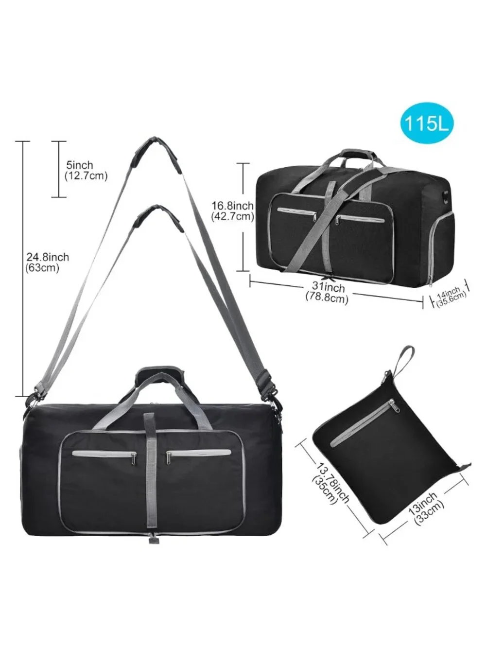 Foldable Duffle Bag Travel Weekender Overnight Gym 65L Waterproof